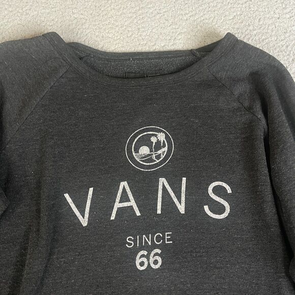 Vans Off The Wall Sweatshirt Womens XL Gray Pullover Sweater Spellout Surf Skate - Picture 2 of 10